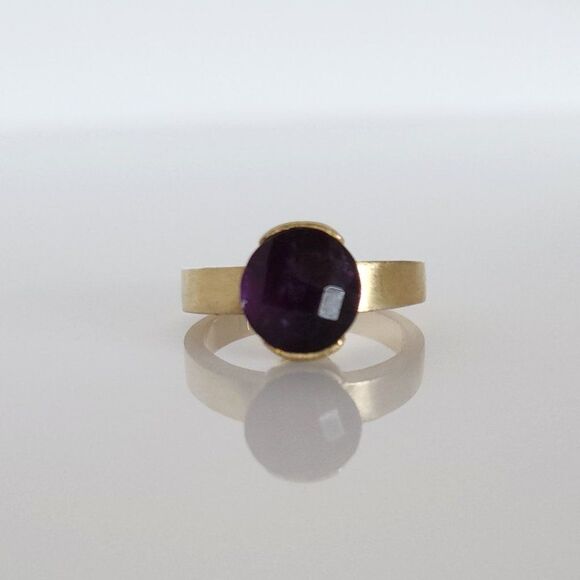 Deep Purple Amethyst Ring 14K YG over Sterling Silver Size 7 - Picture 1 of 9